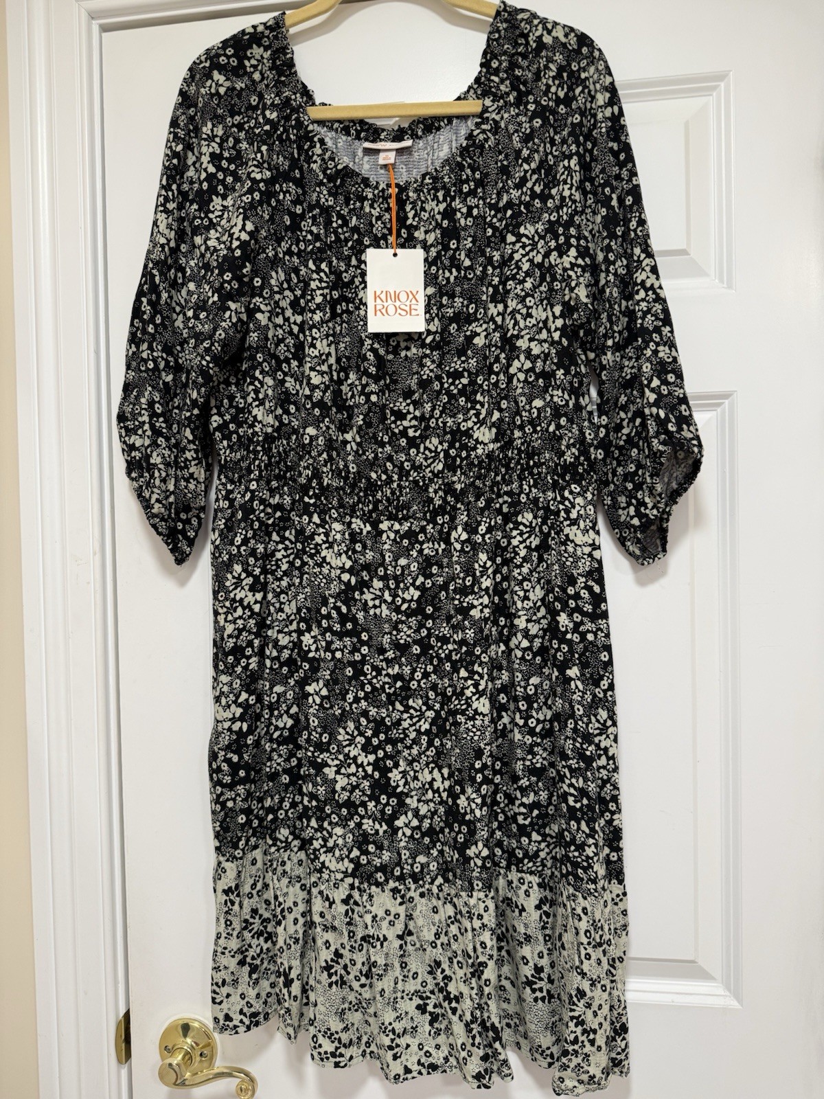 NWT Target Knox Rose Peasant Boho Dress Extra Large Floral Black Light Sage