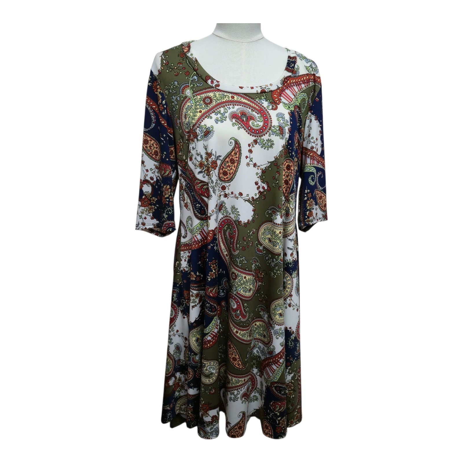 24Seven Shift Dress Paisley Print Navy Blue Red Green Yellow Size 2X NEW
