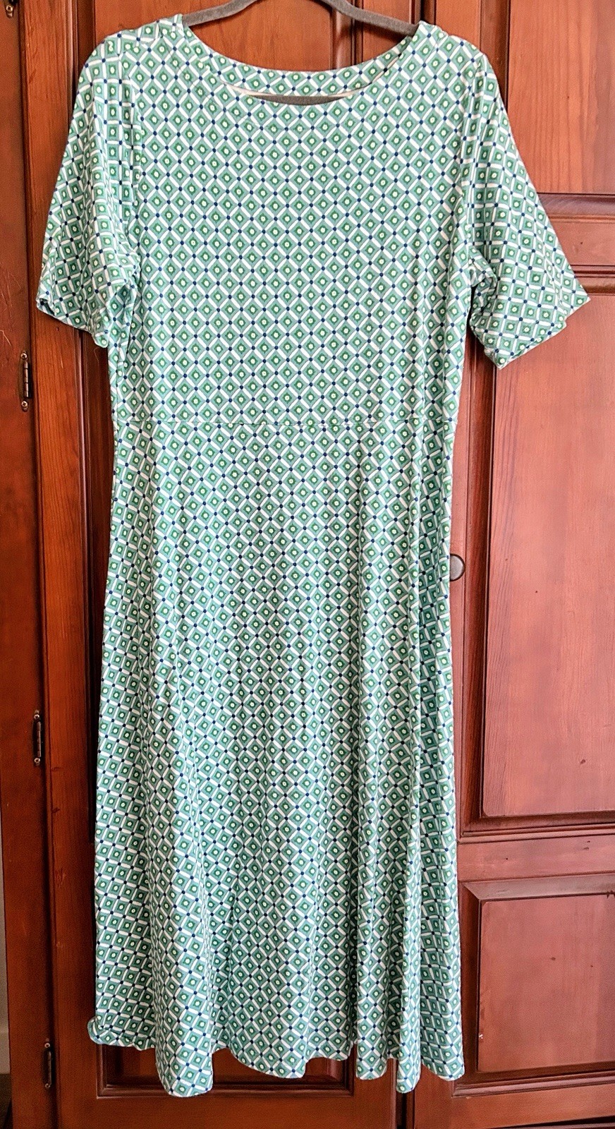 Croft & Barrow Cotton Blend Pullover Midi Dress~Blue/Green/White~Medium~VGUC
