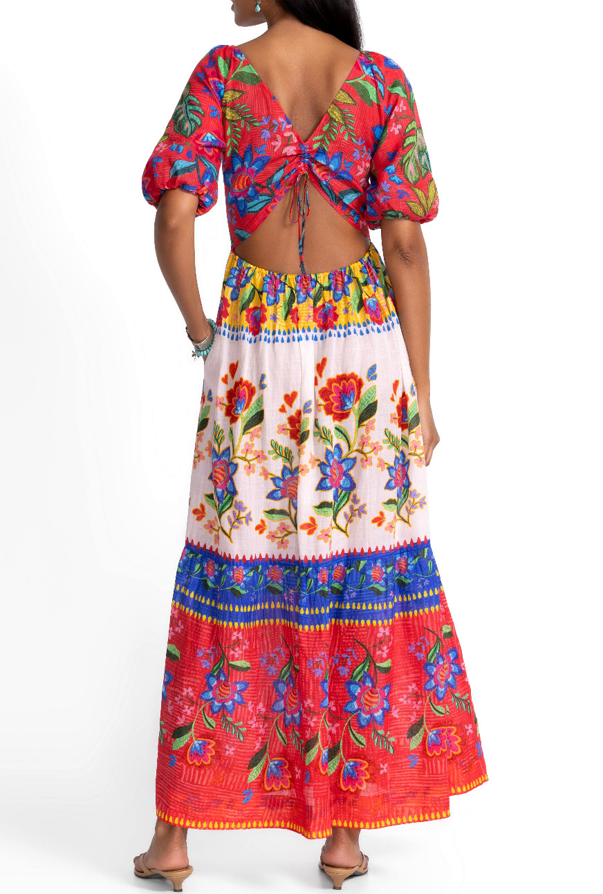$298 JOHNNY WAS SZ S RUMBA MAXI DRESS Tiered Skirt ROUMBA Open Back Pretty!