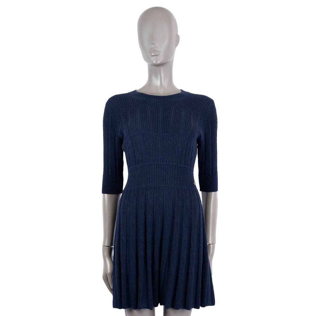 68016 auth CHANEL navy blue alpaca 2018 18B TEXTURED KNIT Dress 36 XS