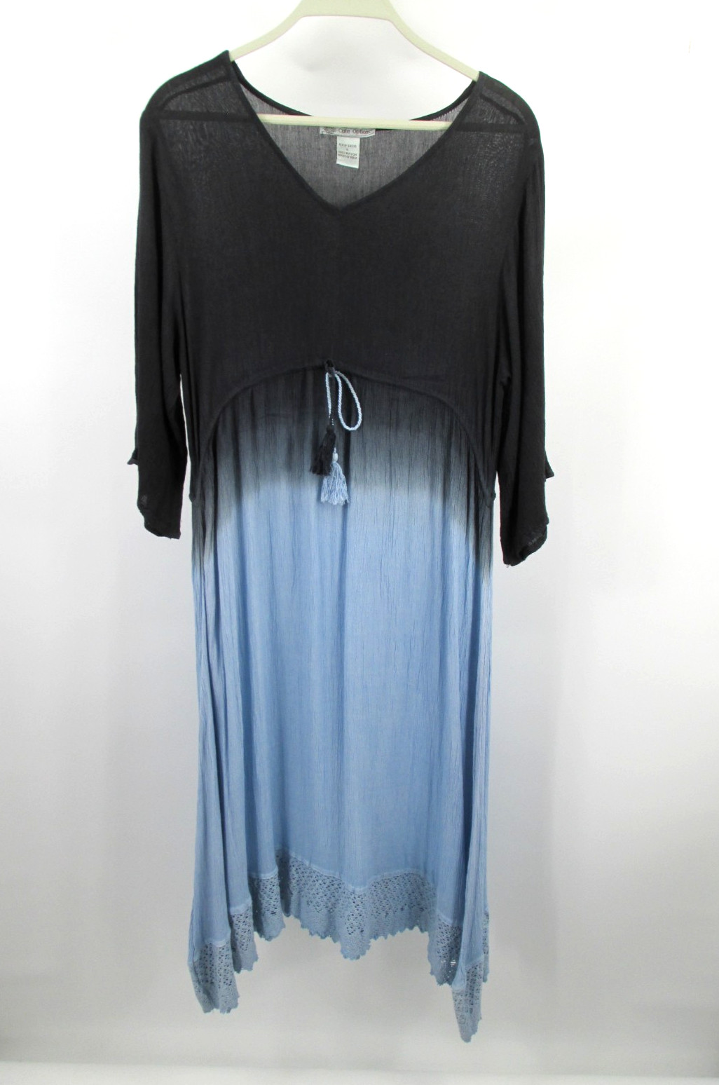 CUTE OPTIONS Midi Dress Women L Black Blue Ombre Crochet Hem Hippie Flowy Boho