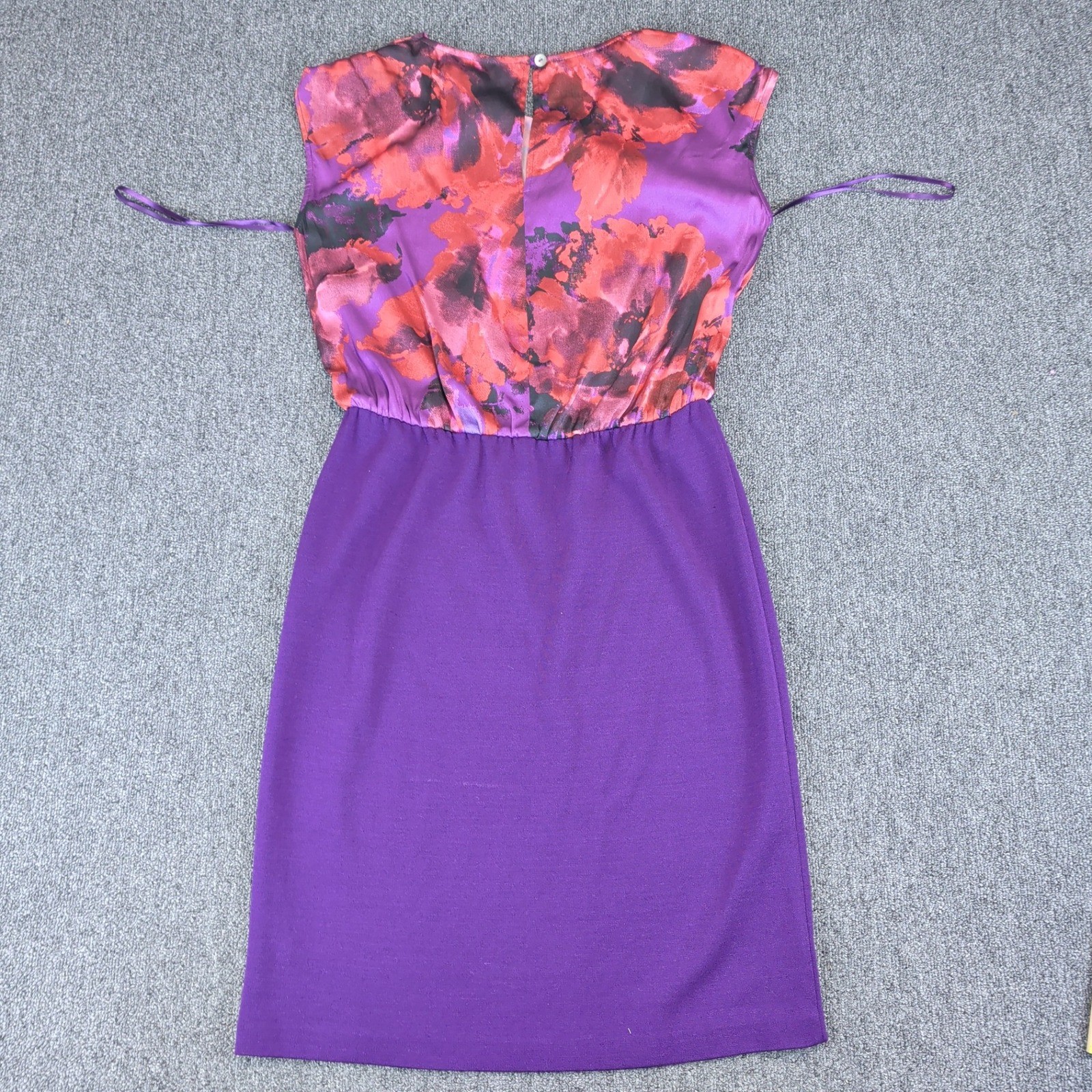 St John Luxury Silk Wool Floral Cowl Neck Sheath Dress Womens 6 Purple USA PF13