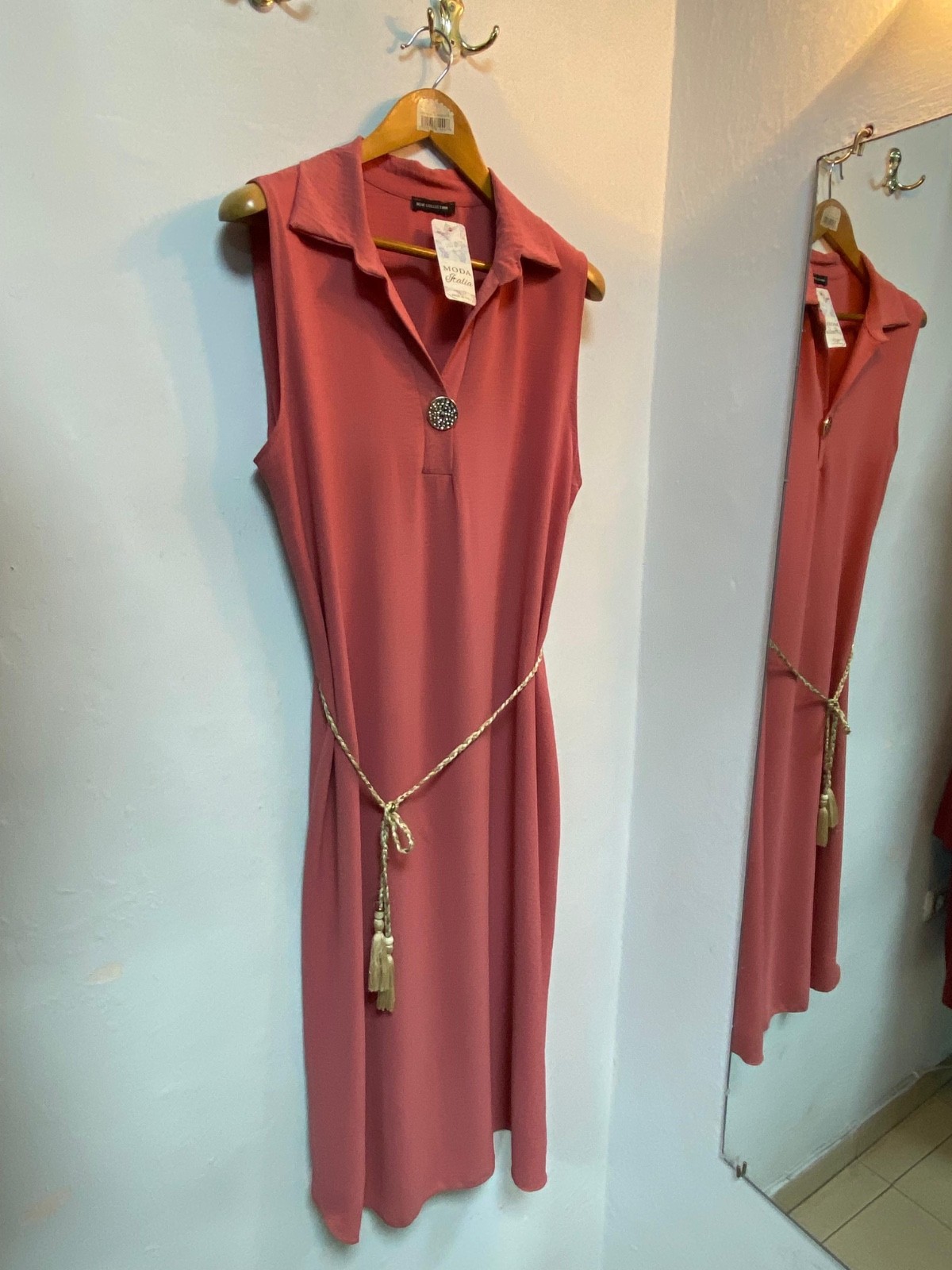 Moda Italia Sleeveless Midi Dress – Rose/Coral | New Collection | Made in Italy