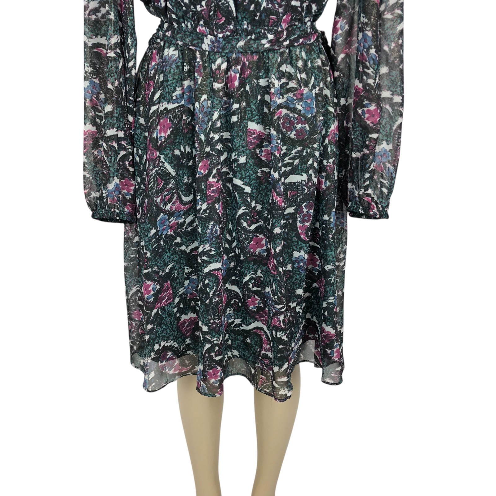 Lane Bryant Multicolor Print Belted A-Line Dress Size 16 Keyhole V-Neck Floral