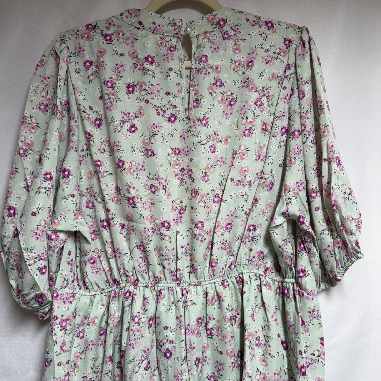 Andree by Unit Sage Green Floral Mock Neck Puff Sleeve Mini Dress Women Large