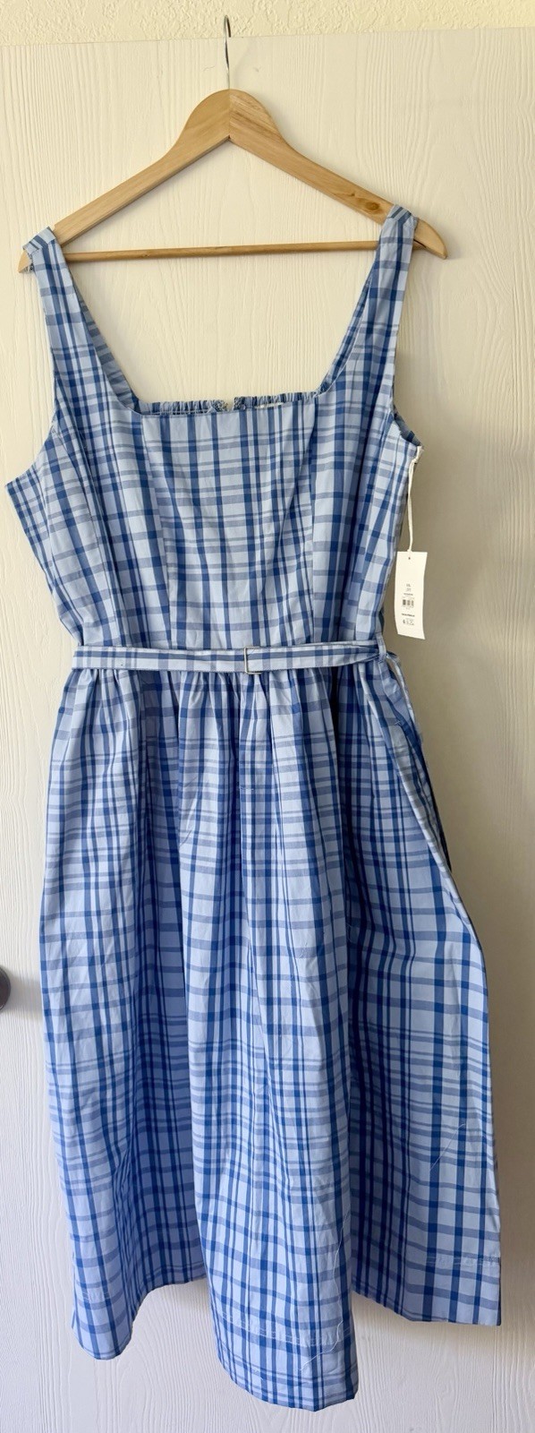 Free Assembly Blue & White Belted Midi Dress Sleeveless Sundress XXL (20)
