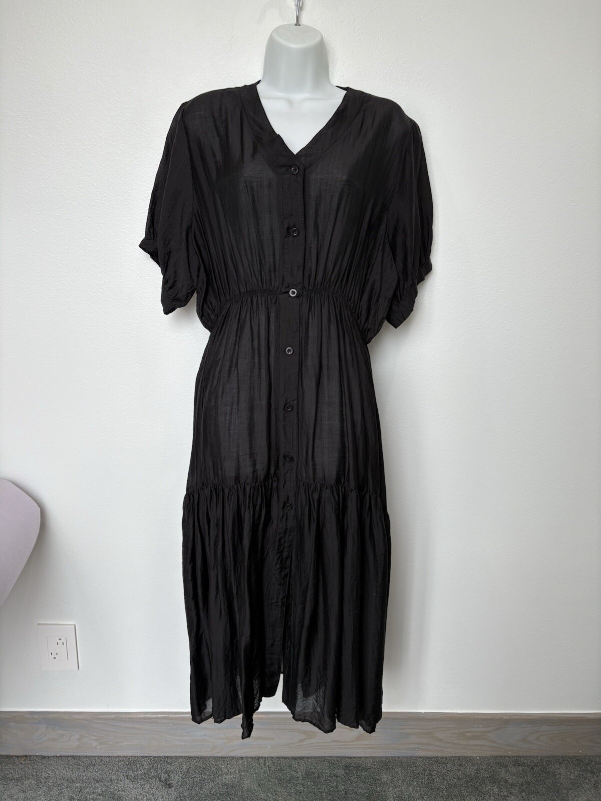 Mod Ref Dress Size XL Black Bohemian Style Loose Relax Fit Sleeves Buttons