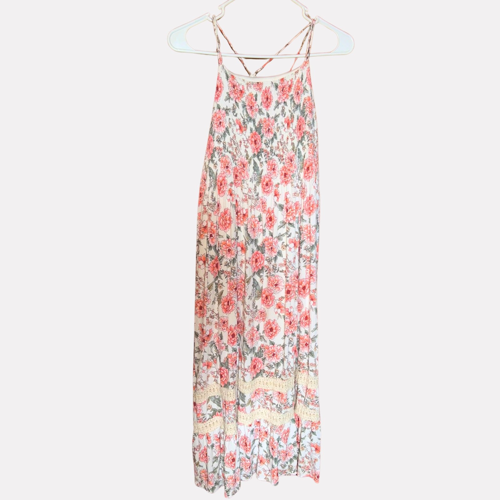 Altar’d State Floral Smocked Maxi Dress Large Pink Rose Boho Cottagecore