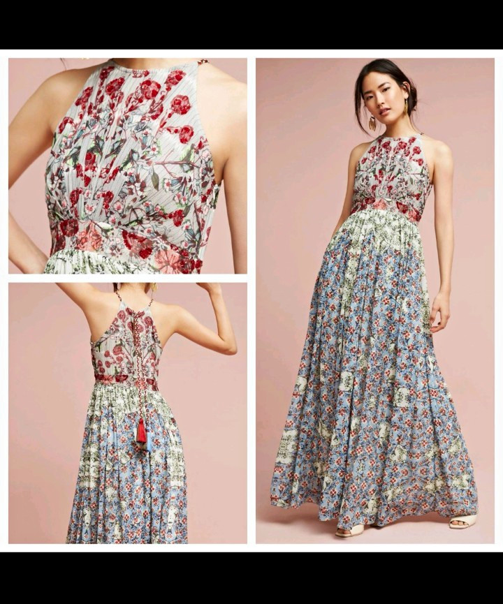 Bhanuni by JYOI Multicolor Floral Halter Maxi Dress Tassel Tie Back Size 2