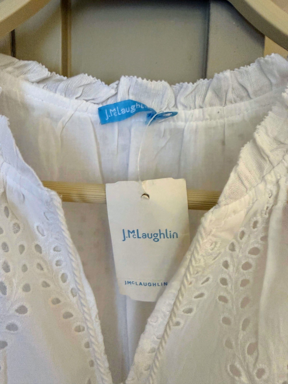 J.McLaughlin Elana White Eyelet Cotton Maxi Dress Flutter Sleeve NWT Size Small