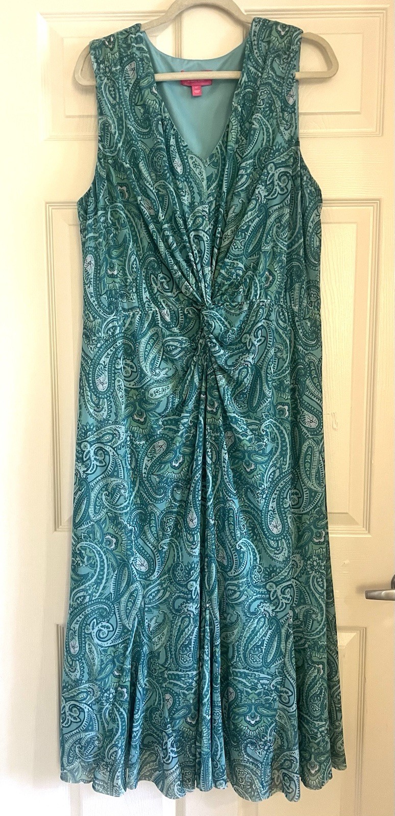 Isaac Mizrahi Live! Teal Paisley Mesh Twist Front Maxi Dress Women’s Sz XLT Tall