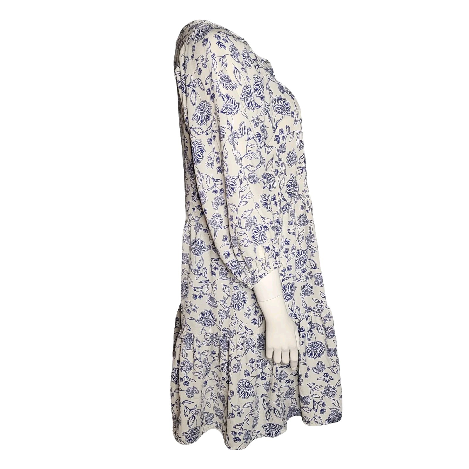 Studio B Dress Womens Size M Medium Off White Blue Floral Pullover 3/4 Sleeve