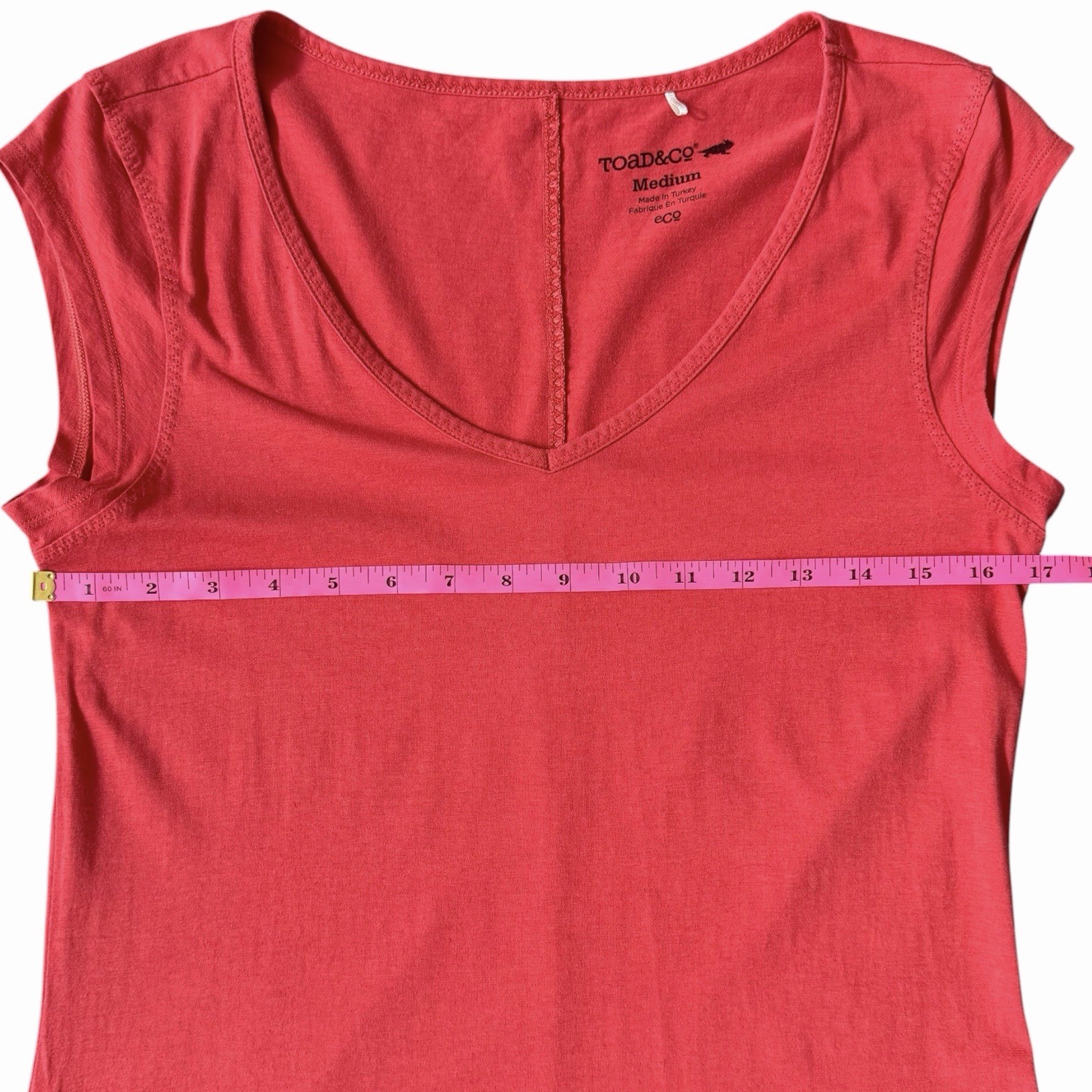 Toad & Co Muse Coral Midi Dress Womens Size M Organic Cotton Modal Ruched Casual