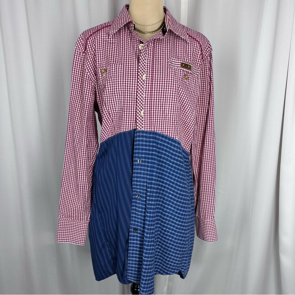 Goddess Rags Artist Made Upcycled Shirtdress Sz M Gingham Patchwork Textile