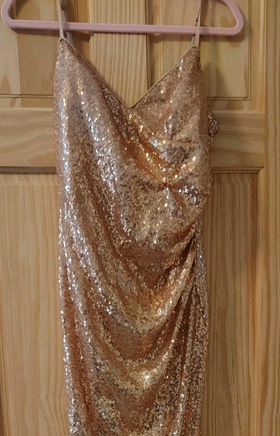 Ever Pretty Rose Gold Sequin Maxi Dress Women’s US 10 Sleeveless Evening EUC