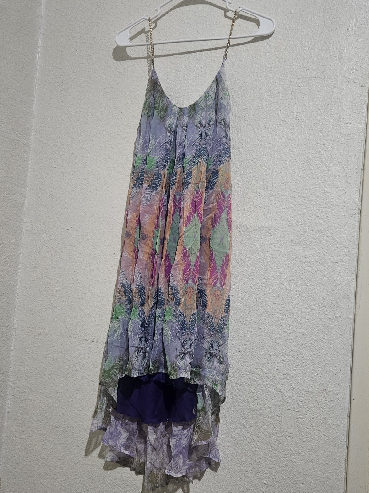 Charlie Jade Multicolor Floral Chiffon V-Neck Hi-Low Slip Dress XS Lined