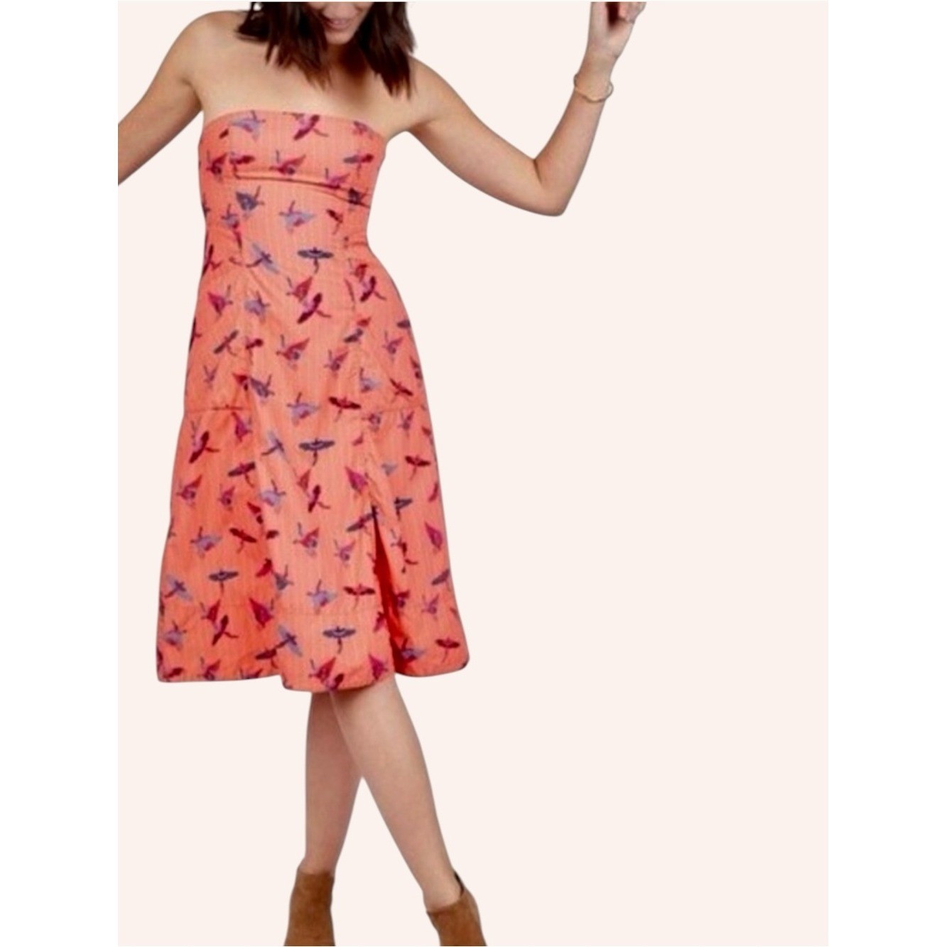 Free People Strapless Sunshine of Your Love Coral Midi Dress – Size 6