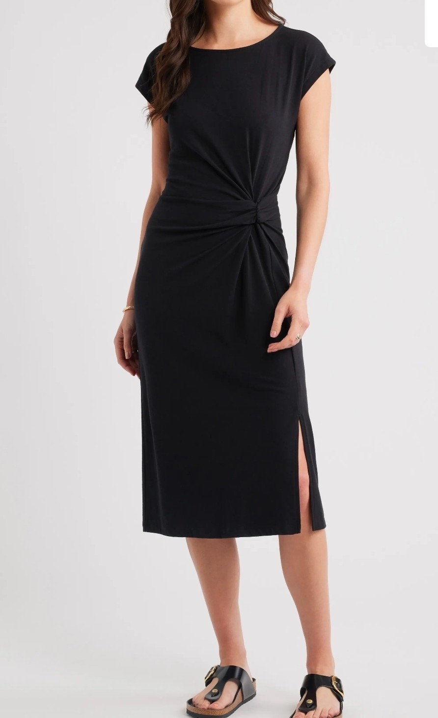 Caslon Nordstrom Brand Twist Cotton Blend Knit Midi Dress Black Size XXS