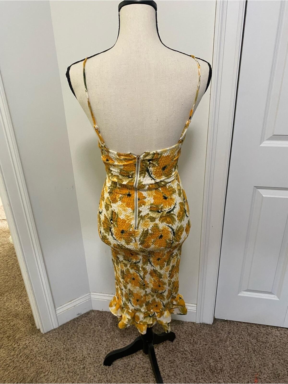 All About May Smocked Floral Cut Outs MIDI Dress