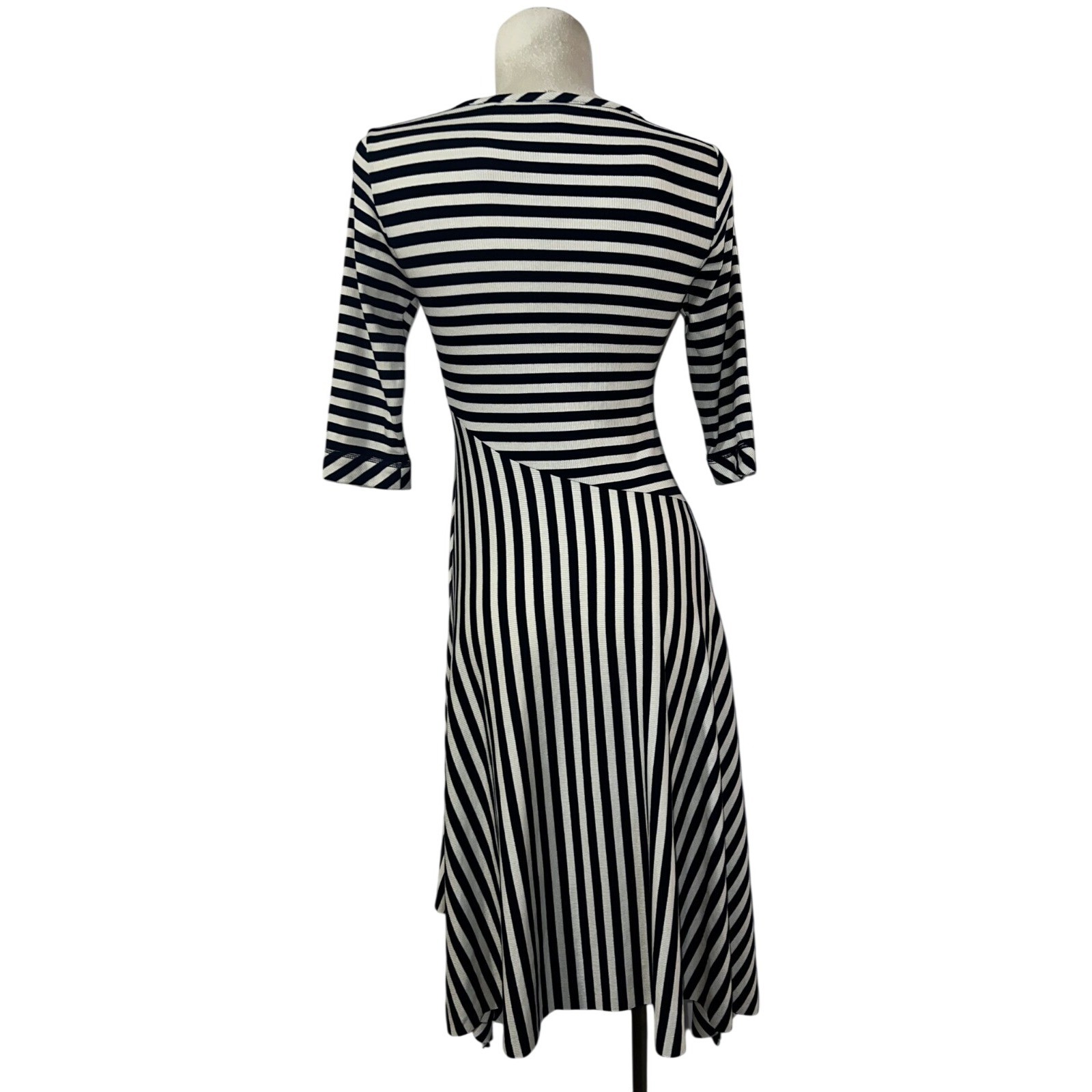 Soft Surroundings Navy White Striped Ribbed Vivianna Asymmetric Dress Size XS