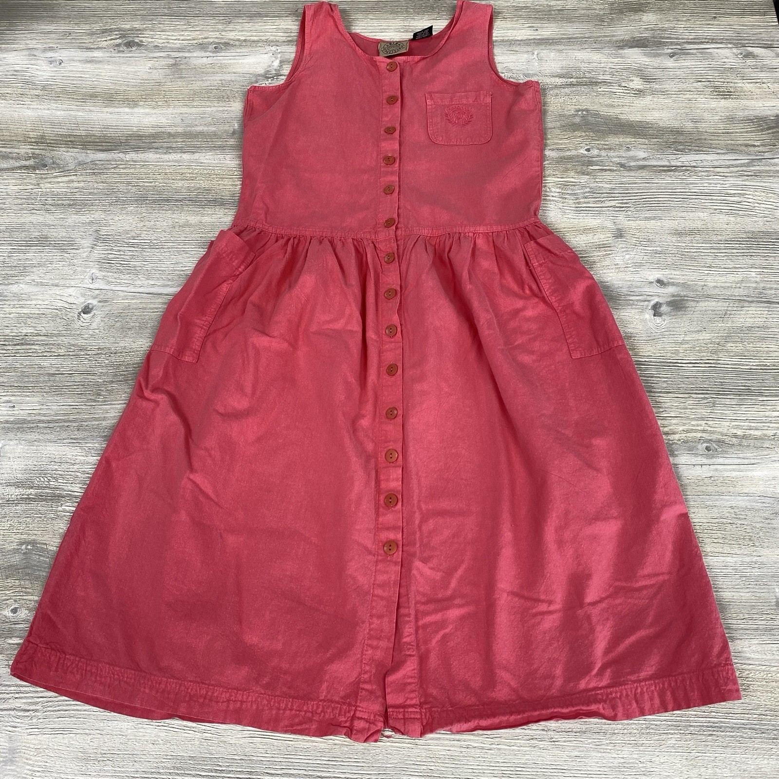 Vintage Erika Petites Women 8 Pink Cotton Sleeveless Dress Tank Top Front Button