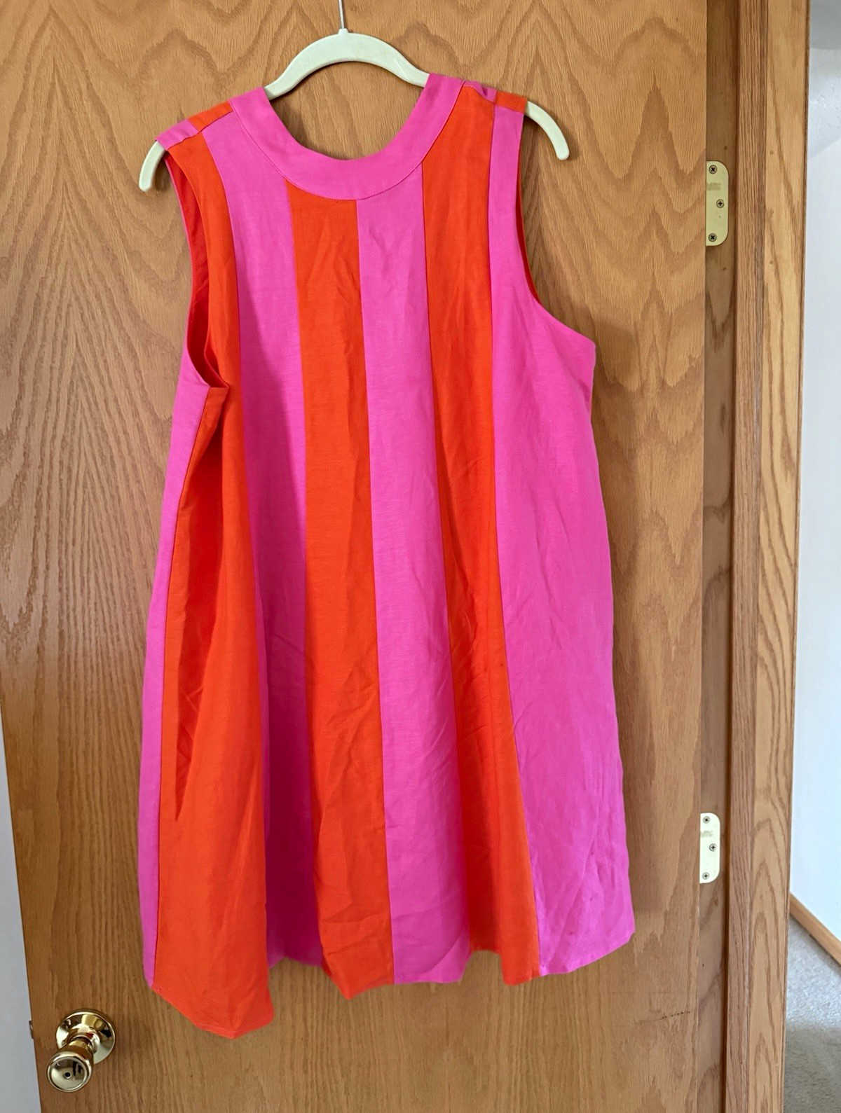 THML Women’s M A-Line Sleeveless Striped Pink Orange Knee Bow Dress PALM ROYALE