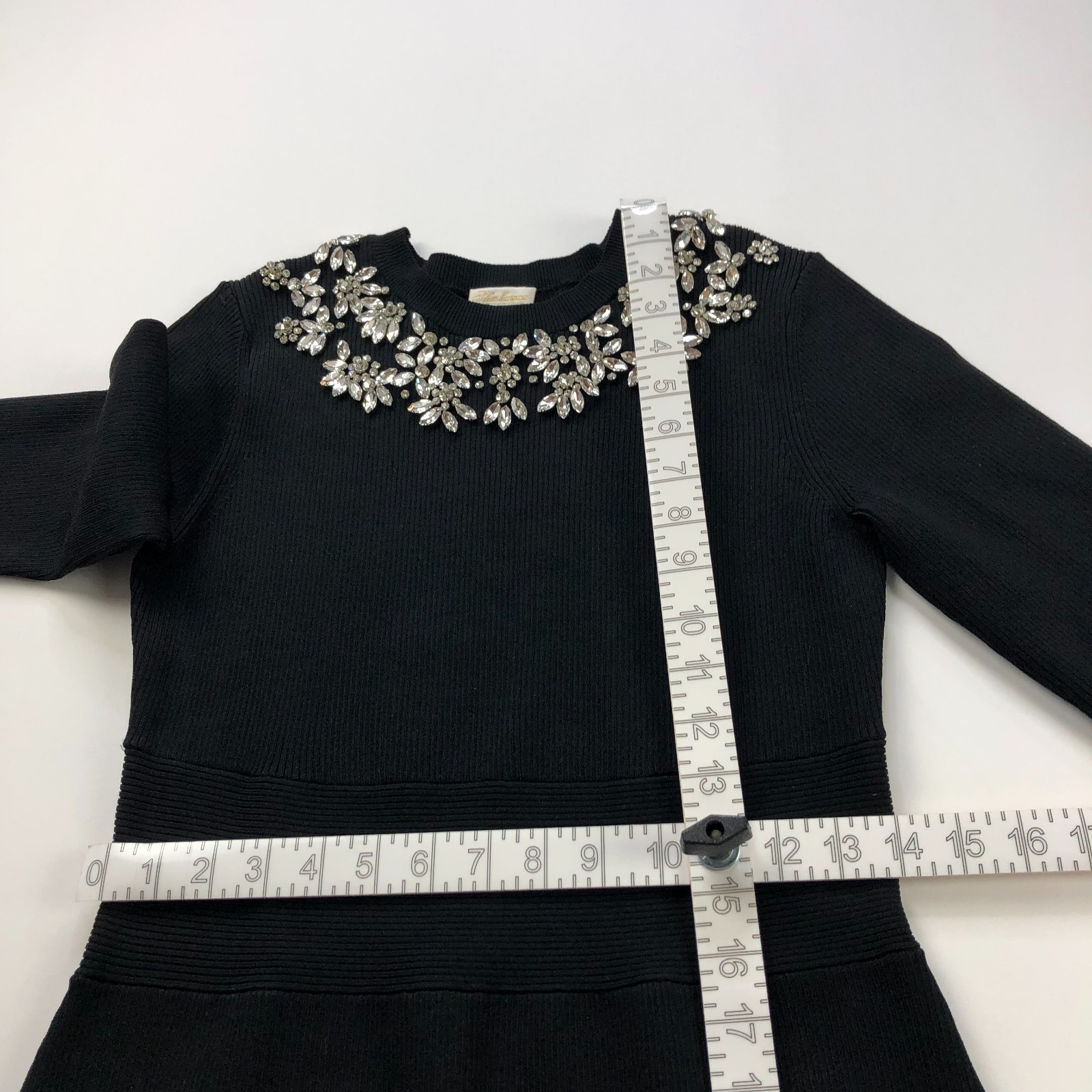 Shoshanna Medium Viscose Embellished Bejeweled Midi Below Knee Dress Black HRJ
