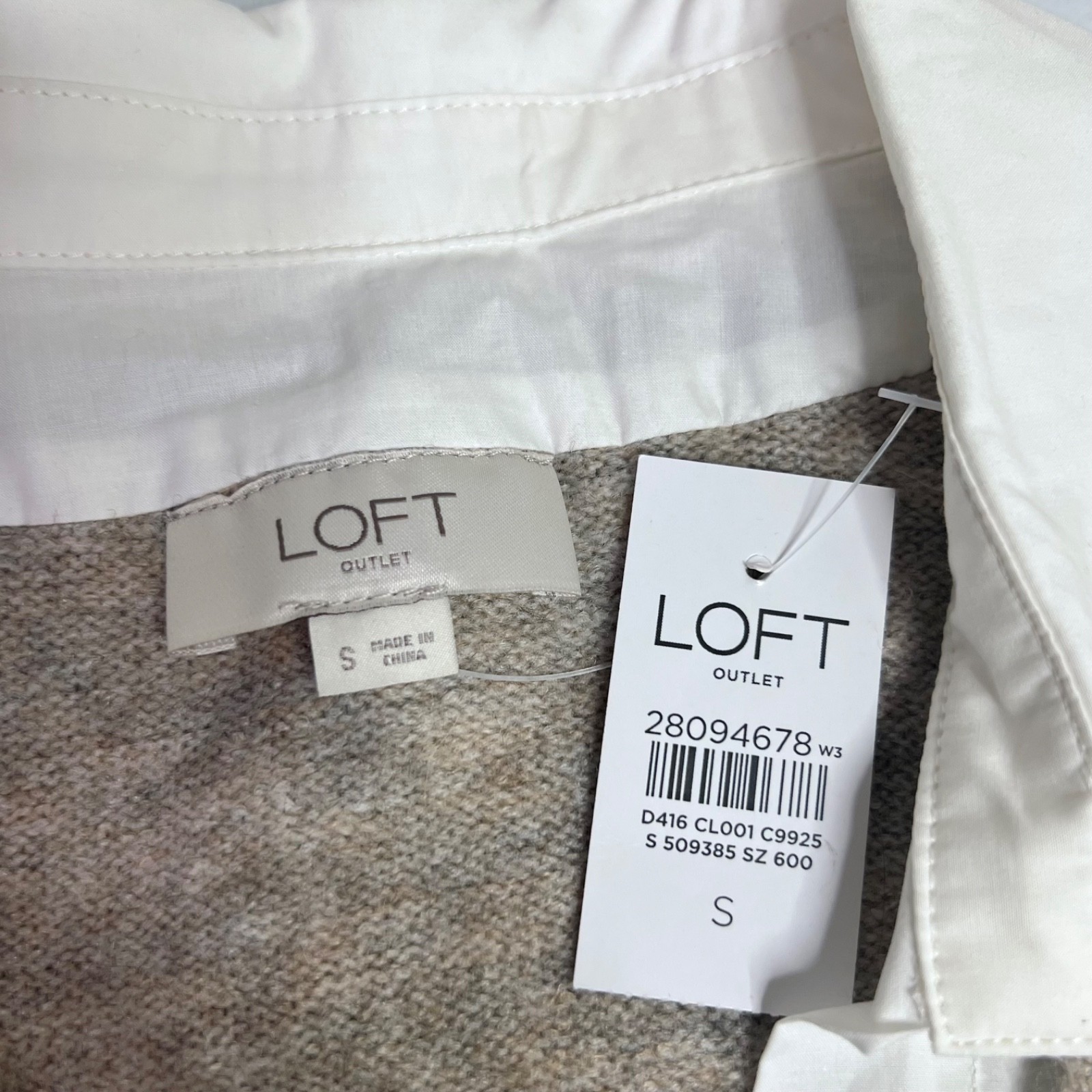LOFT Outlet Sweater Dress Heather Beige White Collar And Cuffs Womens Size Small