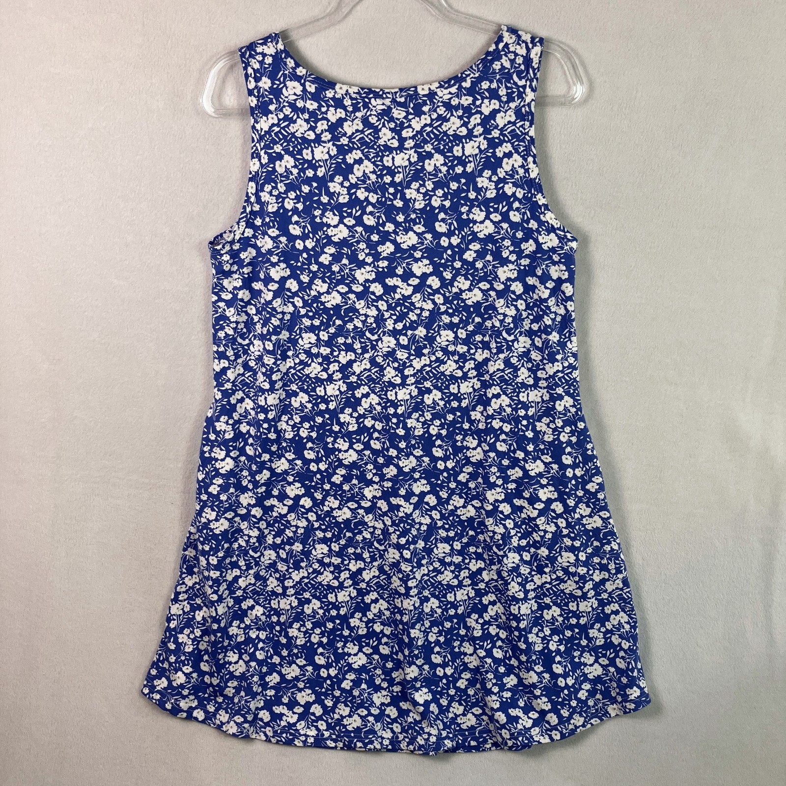 Auselily Sleeveless V-Neck Swing Tank Dress Women’s Size L Blue Ditsy Floral NWT