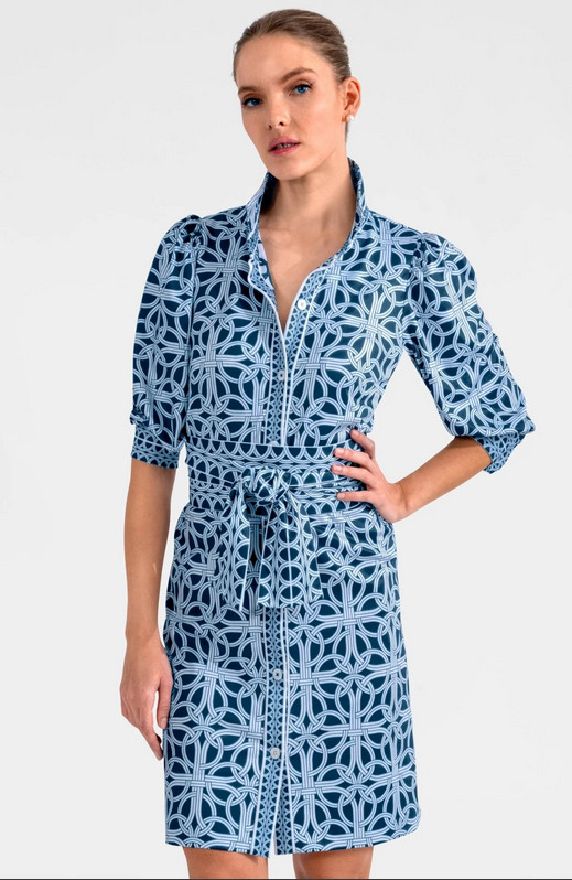 GRETCHEN SCOTT Blue White Swagger Dress 16 Goddess XXL Ring Toss Print
