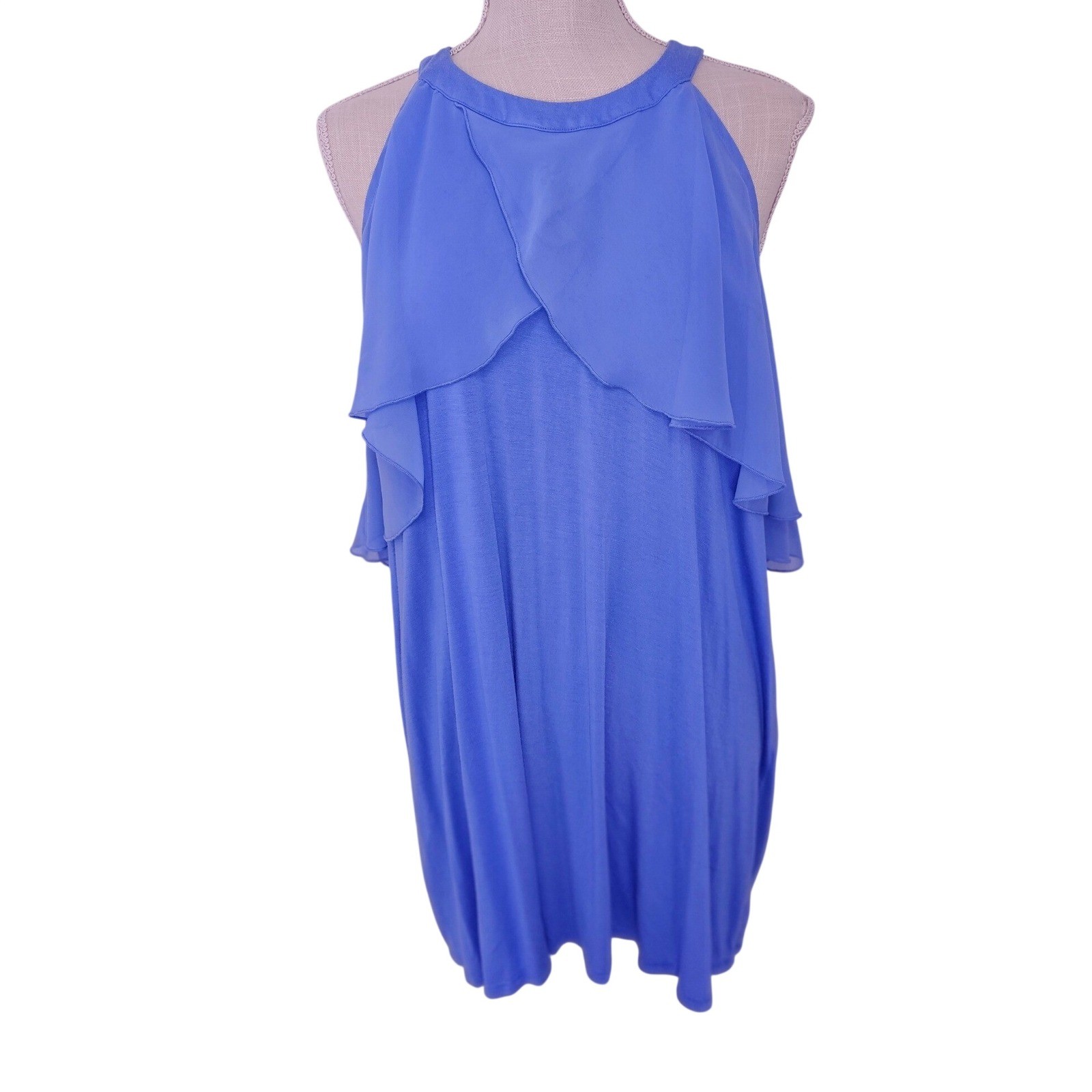 Lane Bryant Blue Cold Shoulder Mini Dress Sheer Ruffles Plus Size 22/24