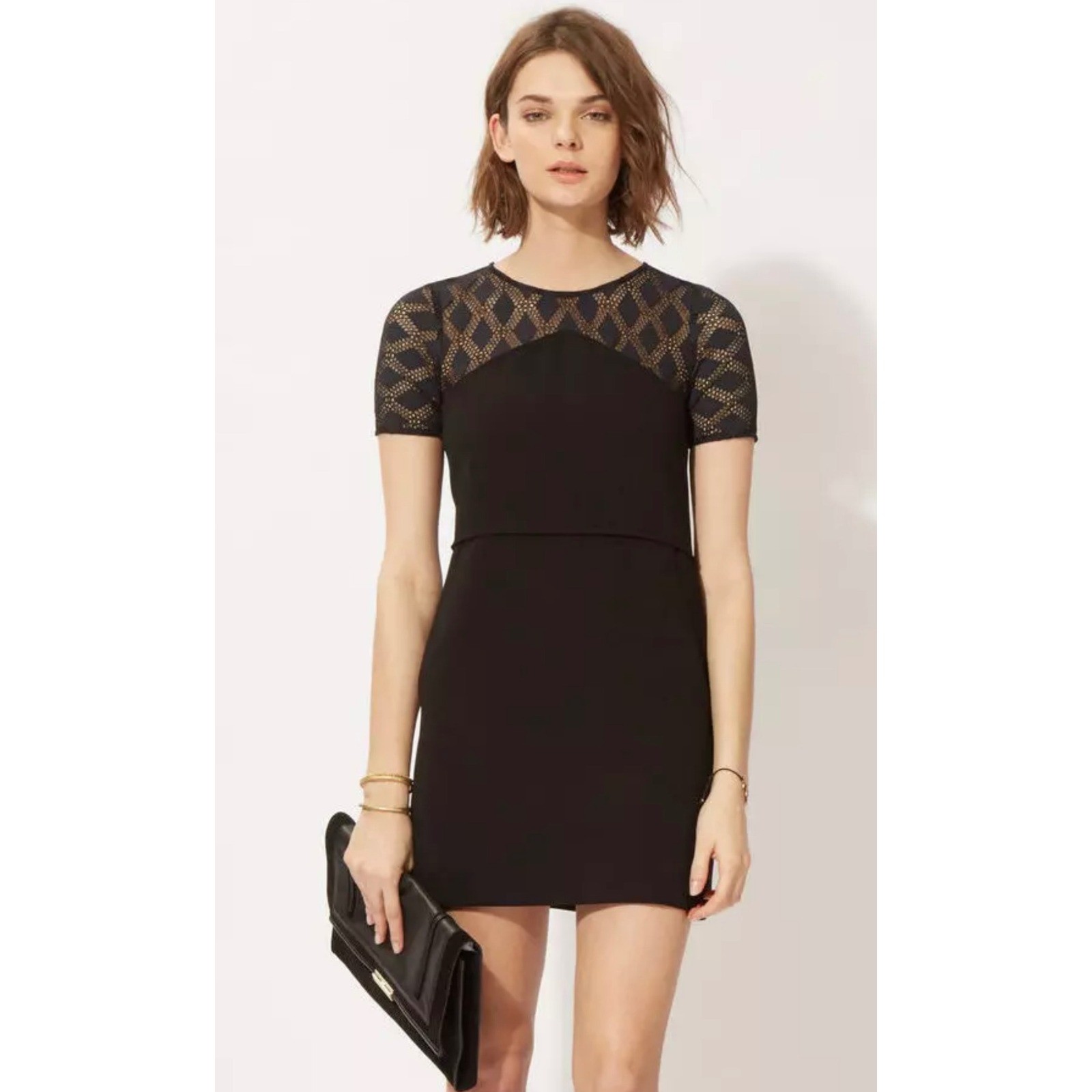 Maje Rimini Black Lace Yoke Sheath Dress E15RIMINI French Size 3 US Large