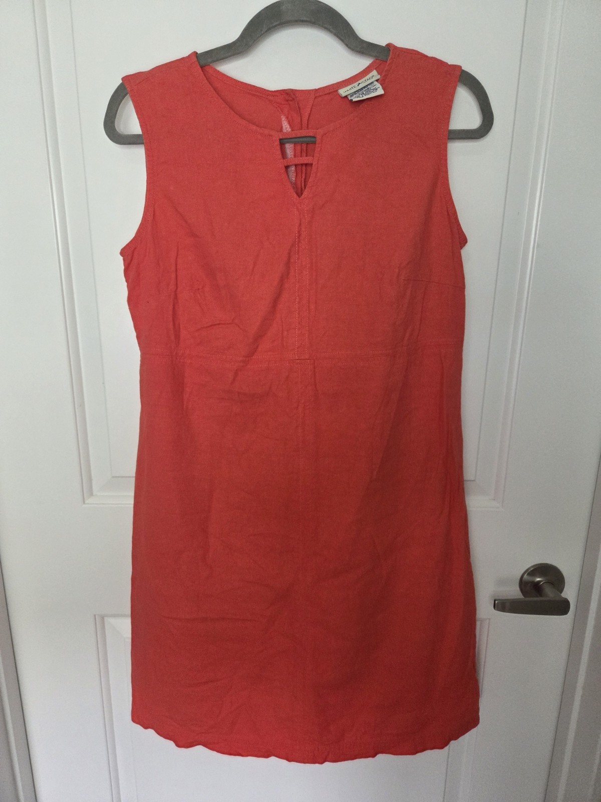 White Stag Women’s Orange Solid Shift Dress Sleeveless Round Neck Knee S Linen