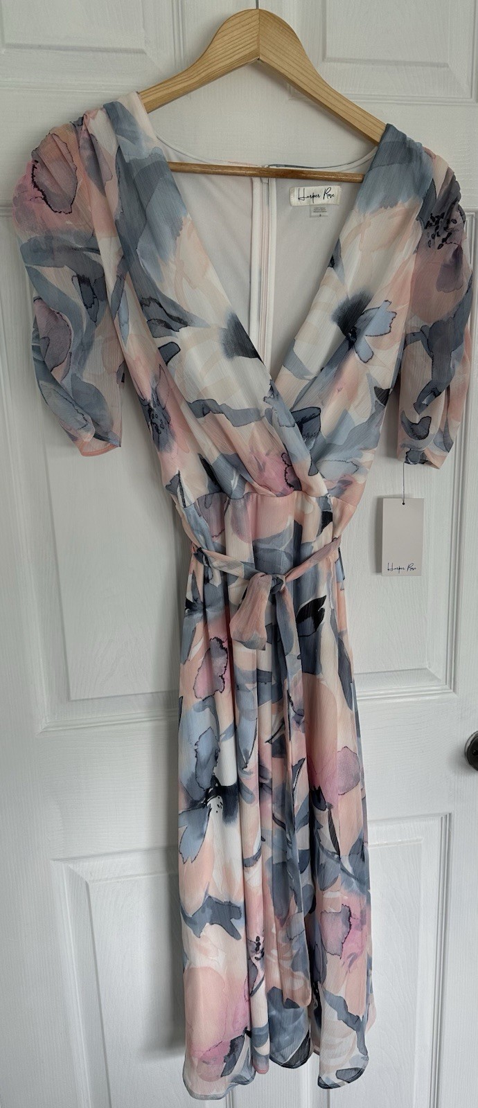 NWT Harper Rose Dress Size 8 Blue, And Tan Floral balloon sleeves, V-neck
