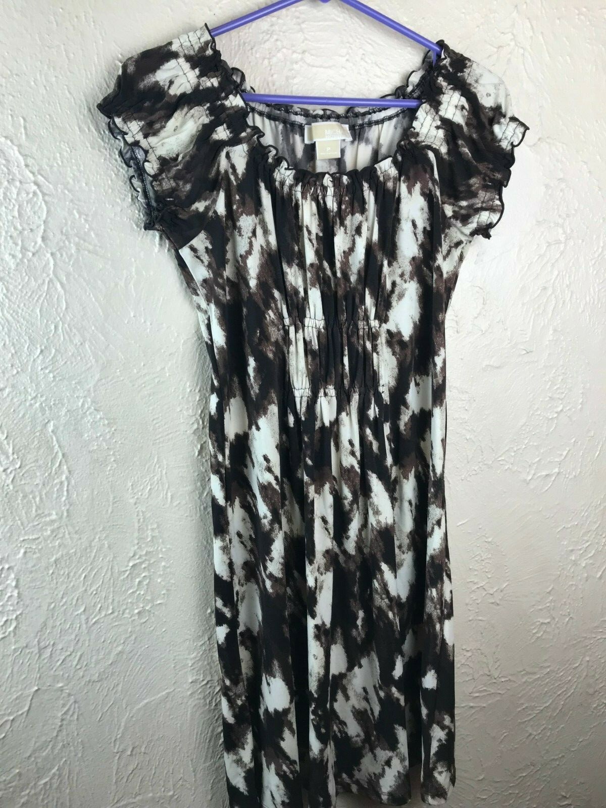 Michael Kors Print Dress black white grays cap sleeve Size P 2