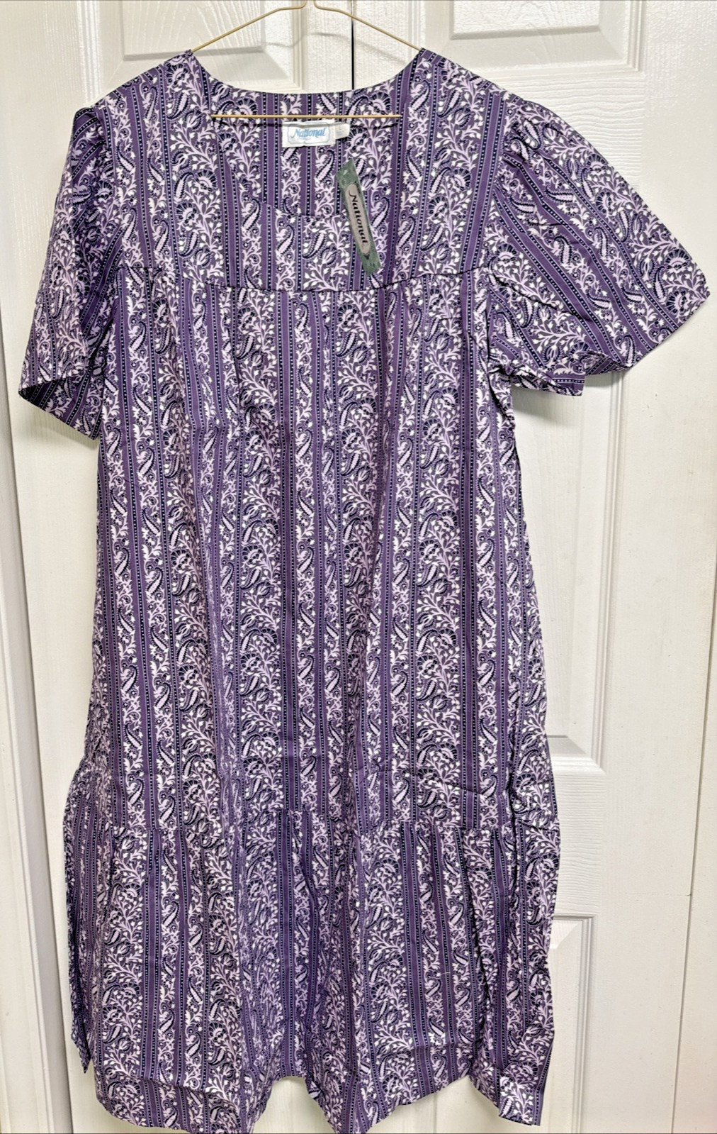 National Since 1952 Purple Paisley 100% Cotton Tiered Muumuu Housedress Size L