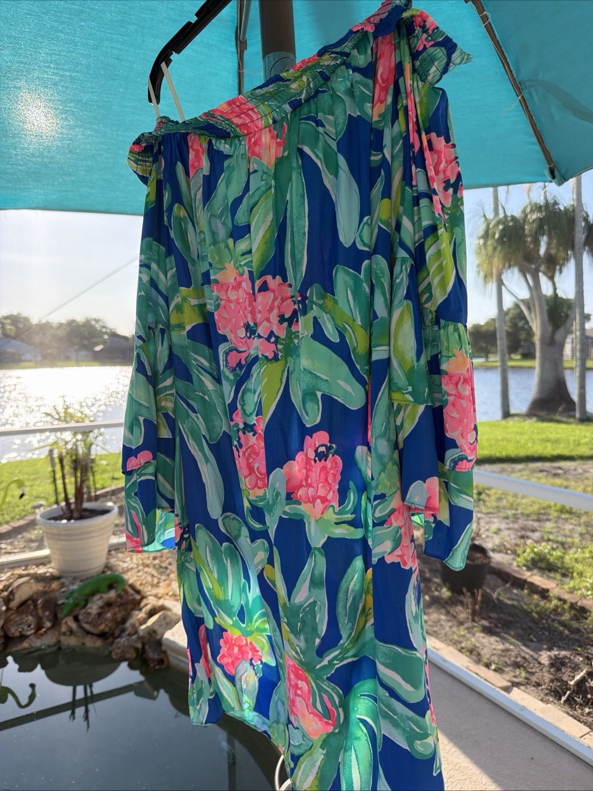 Lilly Pulitzer Tobyn Tunic Dress Womens XL Gypset Paradise Floral Off Shoulder