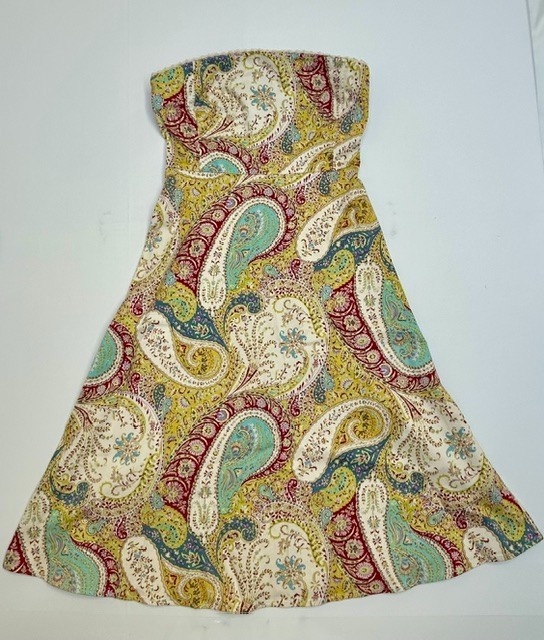 Vintage Moda International Strapless Boho Sundress Yellow Paisley Size 4