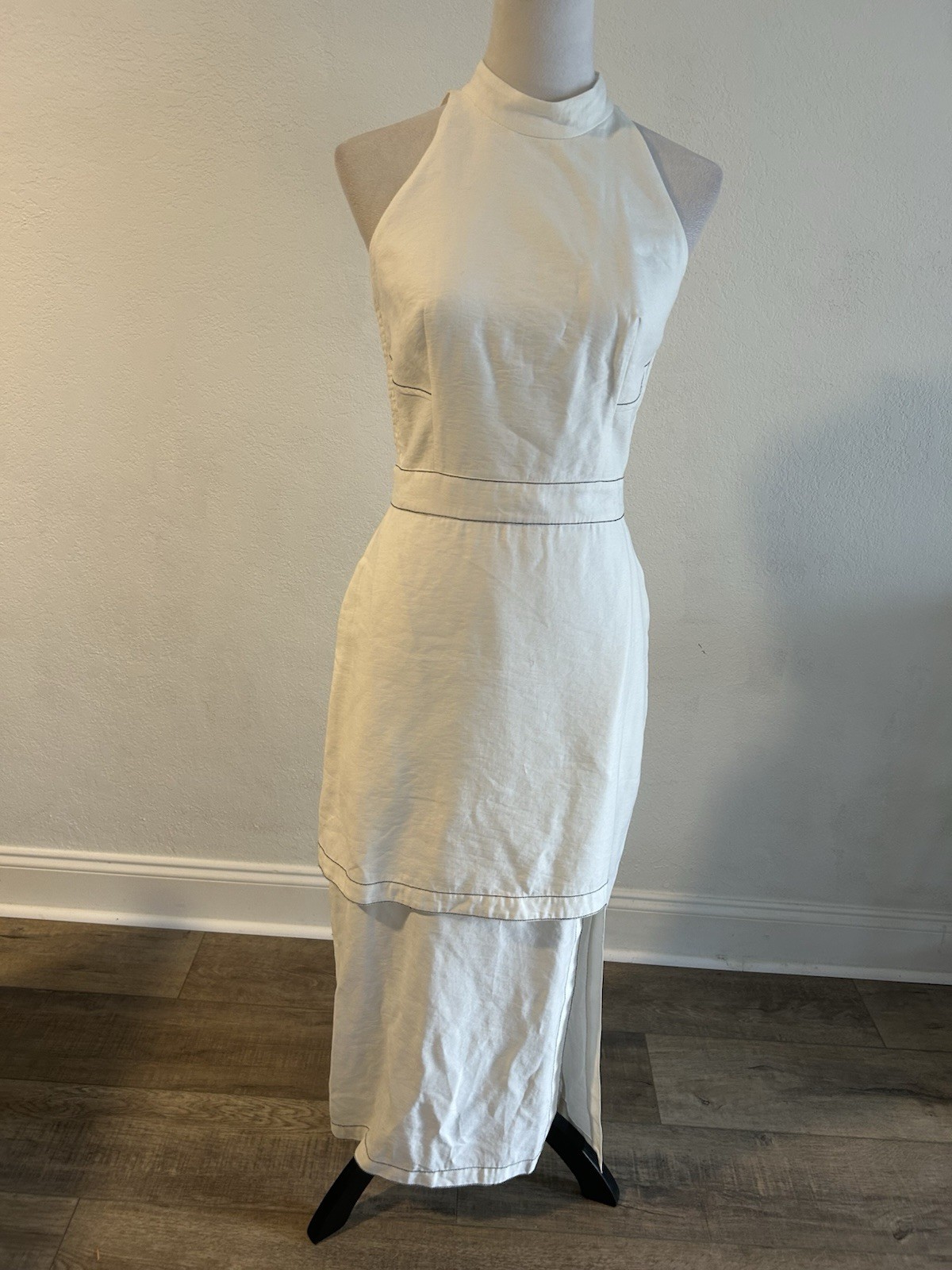 Straas High Halter Neckline.Side Slit.Size P