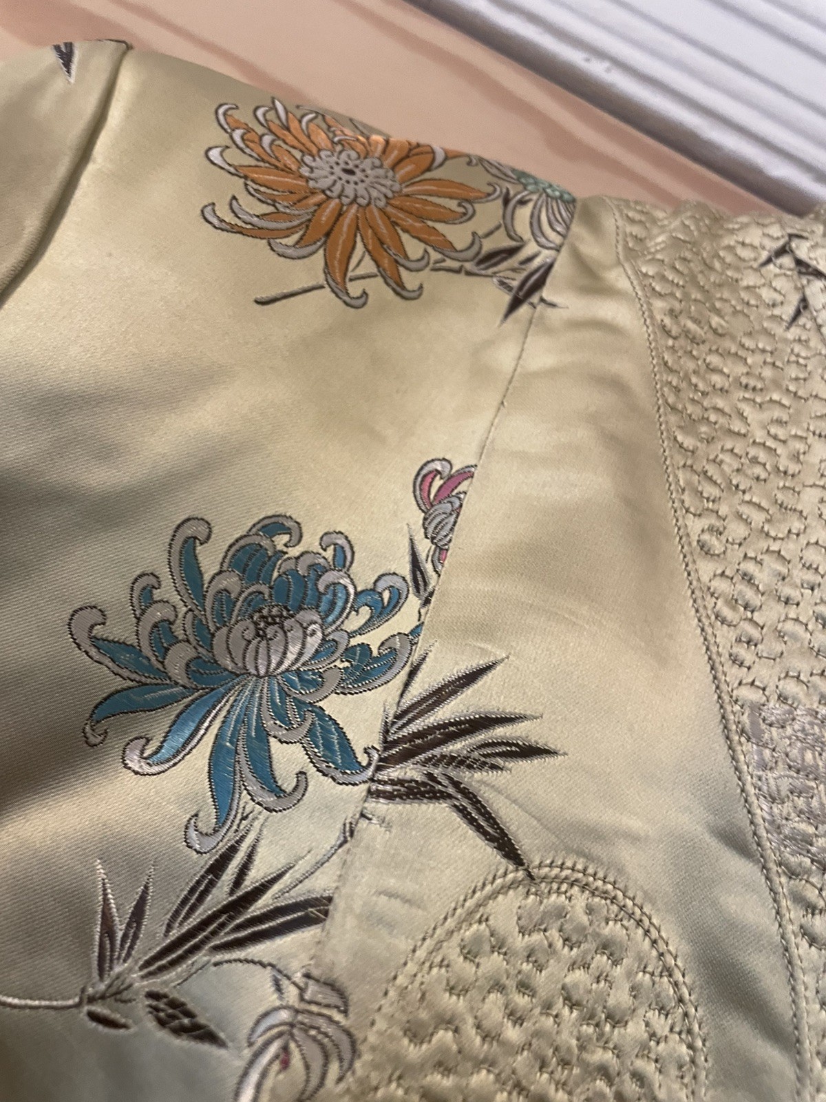 Vintage Oriental Kimono Robe Large Long Dress Jacket Gold Peony Shanghai 34