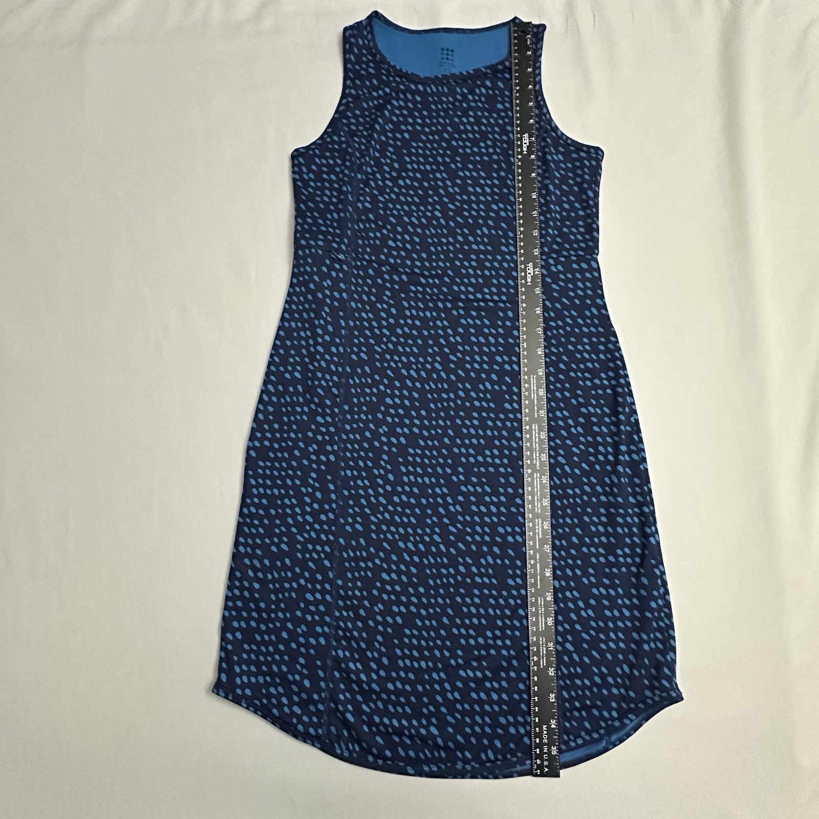 Title Nine Alpha Racerback Dress Womens XS Blue Batik Dot Sleeveless Zip Pocket