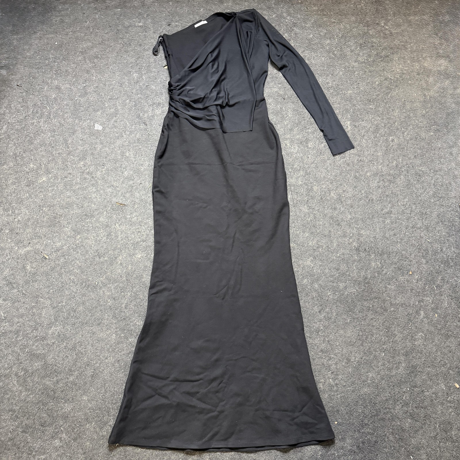 Marcella Dress Womens Small Black One Shoulder Long Sleeve Maxi Bodycon Knit