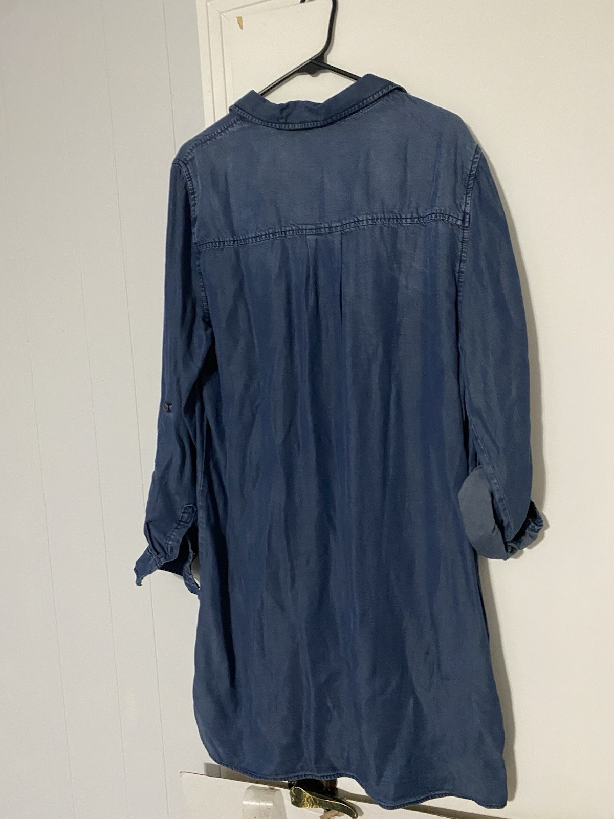 Karlie Denim Tencel Lyocell Chambray Shirt Dress Blue Large Long Sleeve