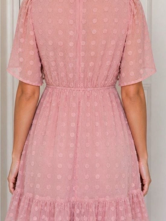 Annebouti Pink Swiss Dot Mini Dress NWT Size M Smocked Flutter Sleeve