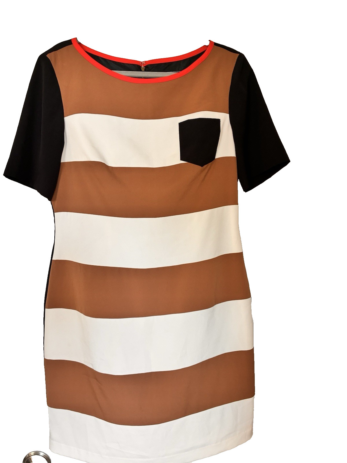 Jessica Howard Brown/White Striped Shift Dress Short Sleeve Round Neck 12