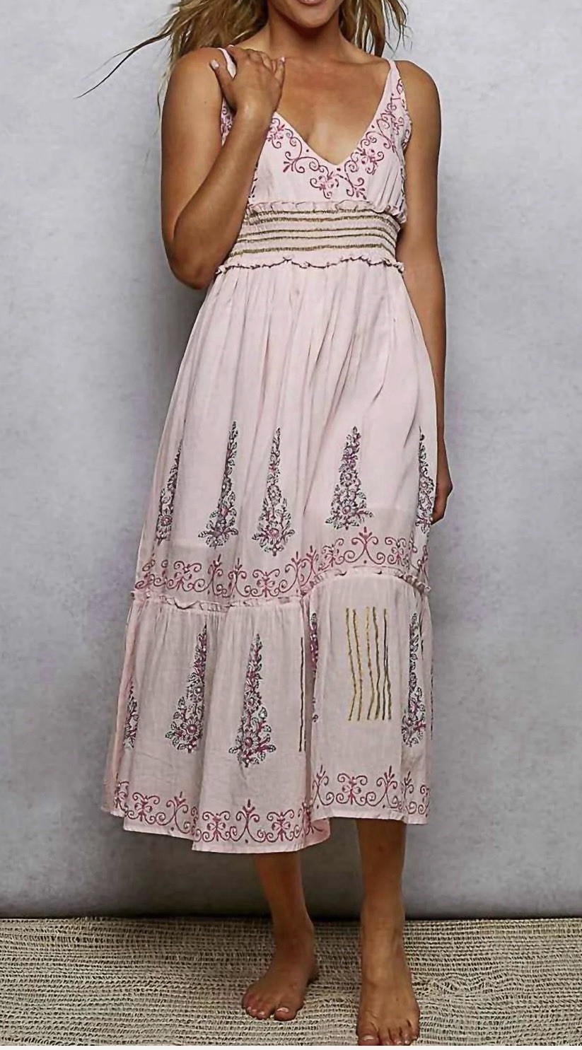 POL brand Coral Sailboat Maxi Tiered dress featuring red sailboat and coral Sz S