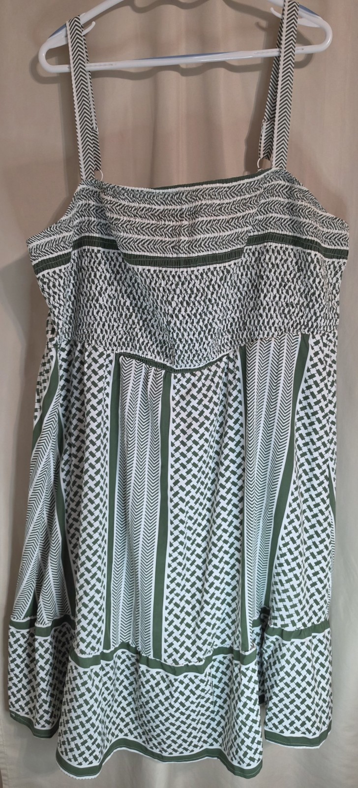 Women’s Plus Size 26 Sundress By Bloomchic In Green And White Geometric Pattern