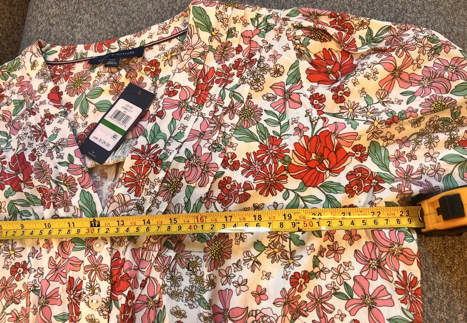 Tommy Hilfiger Floral V-Neck Button Long Sleeve Short Fit & Flare Dress L/G