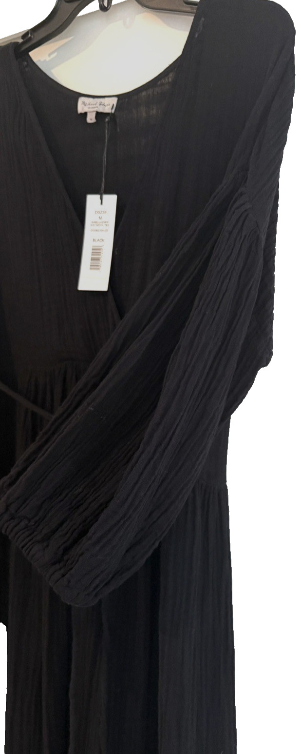 Michael Stars $188 Black Issabella Empire Waist Midi Dress w/ Ties V-Neck M NWT